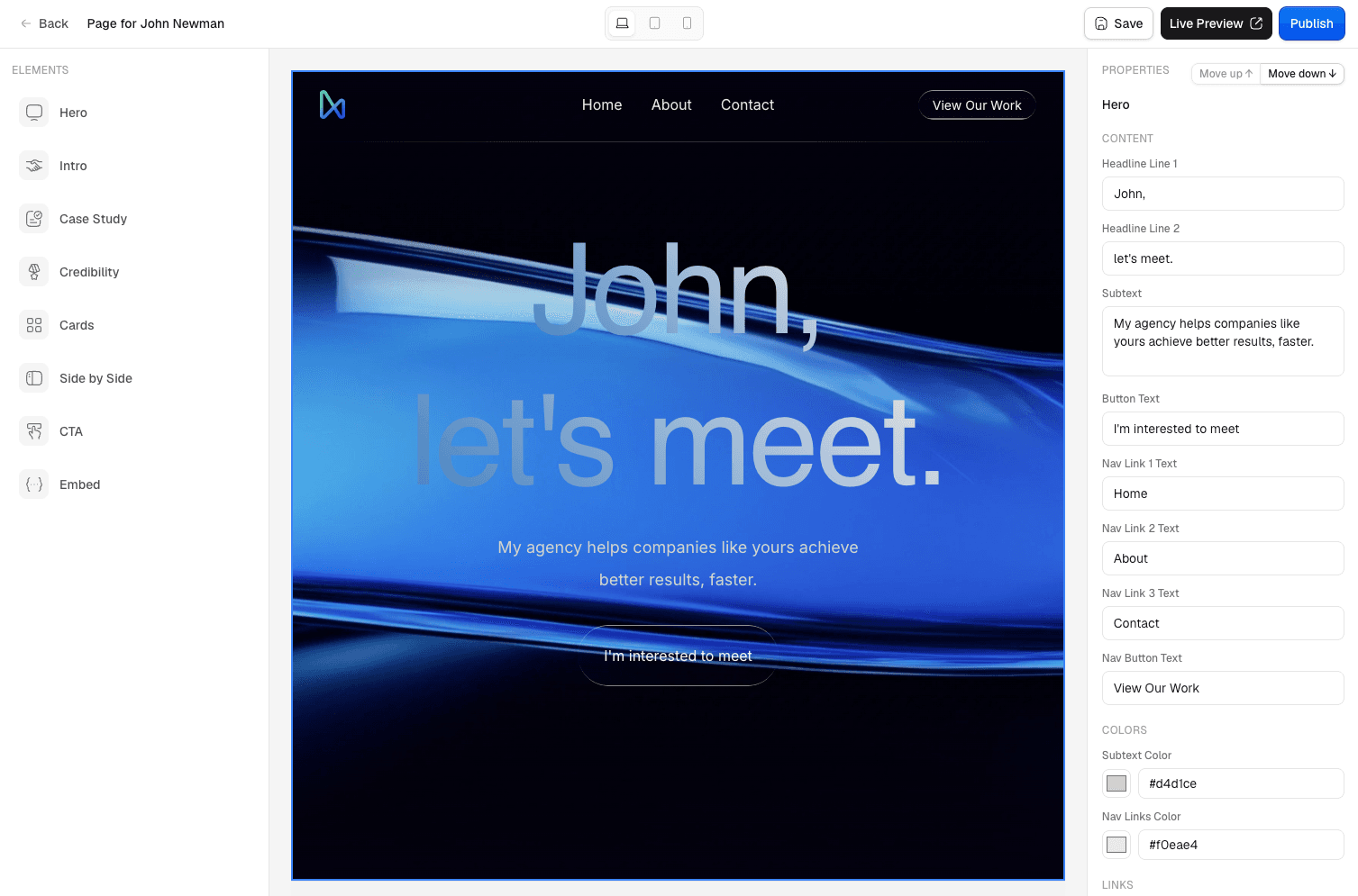 ProspectPage builder — designing a personalized sales page